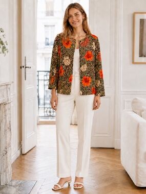 The Travel Collection Y2K Floral Leopard Print Cardigan. Size Large